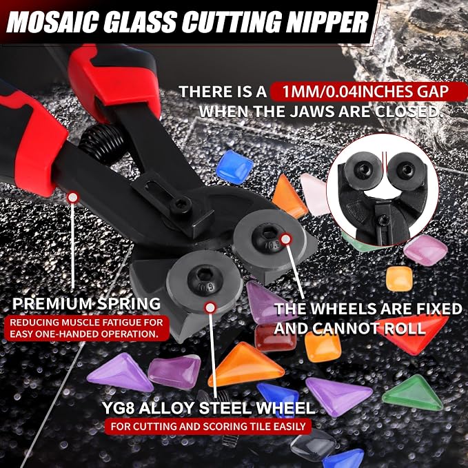 YOTINO Glass Cutters Tools 13PCS Glass Nippers Glass Running Pliers Breaking Pliers Oil Feed Glass Cutter Set for Stained Glass, Tiles, Mosaic Cutting with Cut Resistant Gloves Leather Zipper Bag