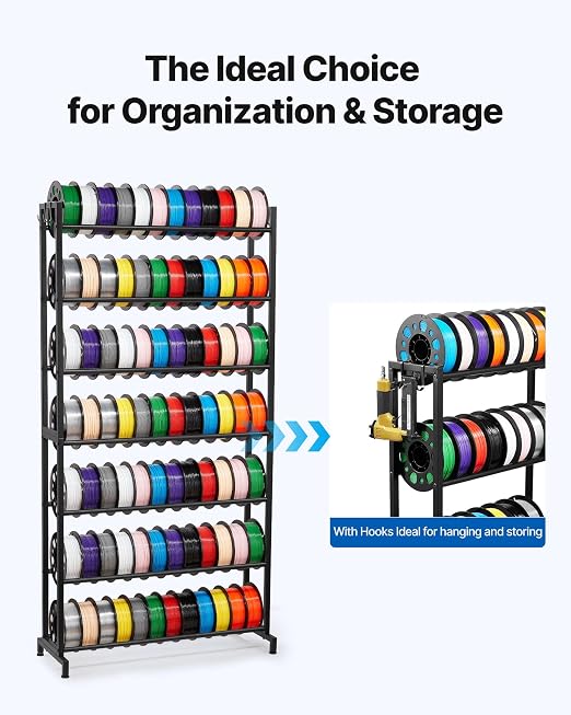 VEVOR 3D Printer Filament Storage Rack, 7 Tier Heavy Duty Storage Shelves for 3D Printing Filaments, Filament Spool Holders Racks for 3D Printing Studio, Home Studio, Office, Workshop (Shelf Only)