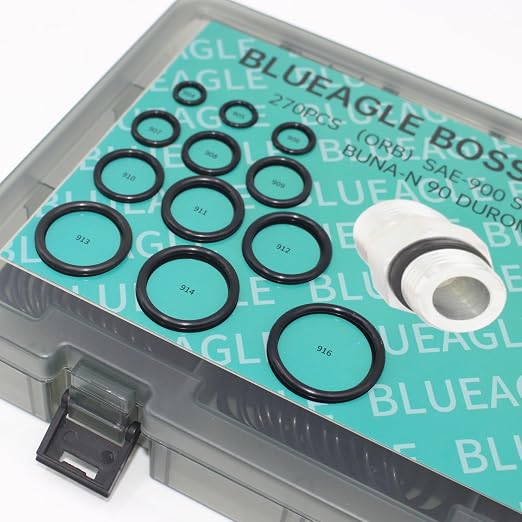 Hydraulic O-Ring Kit BOSS ORB (O-Ring Boss) Fittings 270 Pieces (12 Common Sizes) SAE 900 Series Buna-N 90 Durometer for Hydraulic Adapter SAE