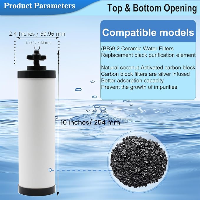 【Upgraded】Virego Ceramic Filter Silver Infused, Replacement for BB9-2 Water Filter, Repeatable Cleaning Filters Compatible with Berkey Gravity Filtration System, Certified by NSF/ANSI 42 (Pack of 2)