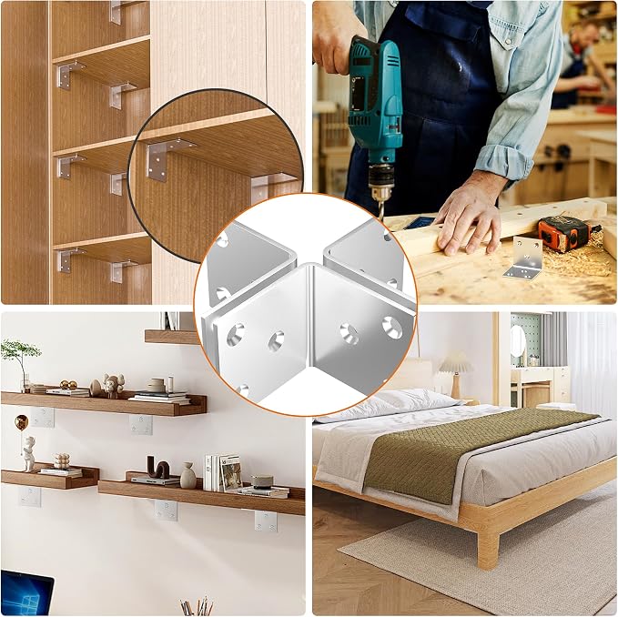 80Pcs Stainless Steel Angle Bracket, 2"x2"x2" Heavy Duty L Brackets for Wood, 50MM 2Inch Wide Corner Brackets Metal Corner Brace 90Degree L Shape Bracket for Wooden Frame Bed Furniture Bookshelf