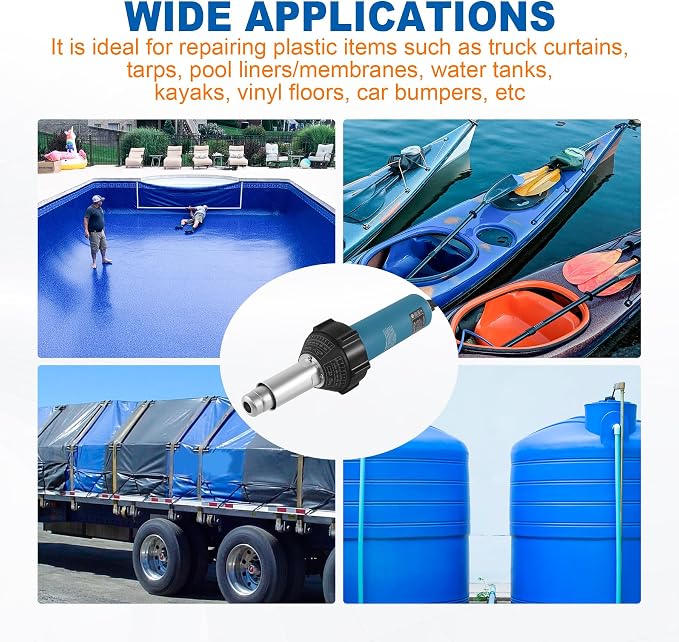 1600W 110V Hot Air Welder Heating Gun, TPO PVC Vinyl Welding Kit with Welding Speed Nozzle Roller Rod, 40-600℃ Adjustable Temperature, Handheld Hot Air Torch Plastic Welding Gun Blue