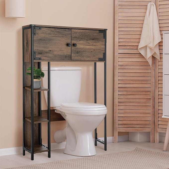 Landia Home Over The Toilet Bathroom Organizer for Storage, Industrial Themed with a Steel Frame and Different Tiers of Shelves for Organization