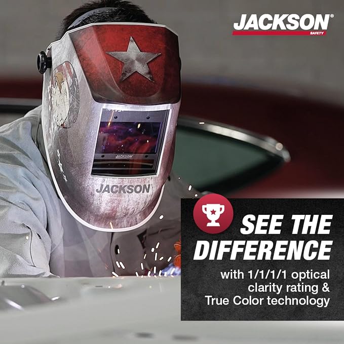 Jackson Safety Premium Graphic Welding Hood with ADF - Ultra Lightweight Auto Darkening Welding Helmet - ANSI Z87.1 (Multiple Styles)