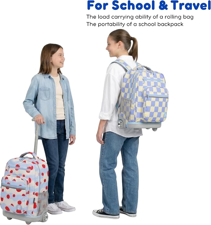 J World Sundance Laptop Rolling Backpack for Girls Boys. Roller Bookbag with Wheels, 20 Inch, Green Camo