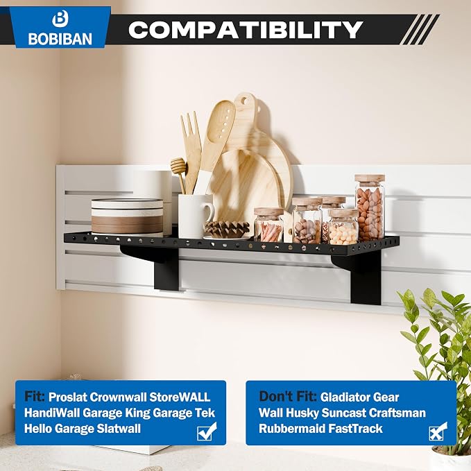2 Pack Slatwall Shelves, Heavy Duty Metal Slat Wall Shelf for Retail, Garage, Home Storage, 80 lbs Load Capacity, Universal Slatwall Accessories(10 x 24 Inch-2, Black)