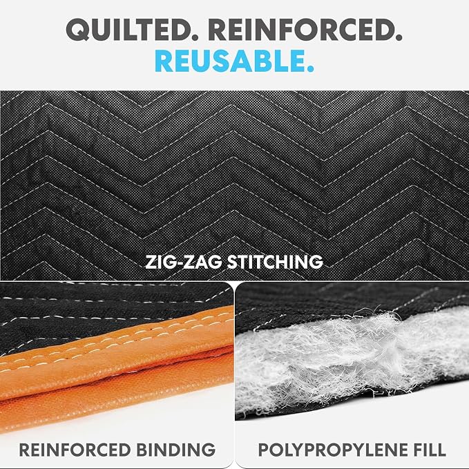 Simpli-Magic 79522 Heavy Duty Padded Moving Blankets, Orange/Black, 72” x 80”, 6 Pack