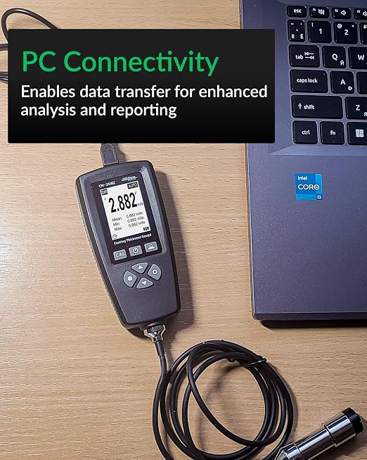 Coating Thickness Gauge CM-208Z – 0-3000µm (0-120 mils) Industrial Paint Thickness Meter, 0.001mil Resolution, External Probe, Fe/NFe Auto Detection, USB Data Export