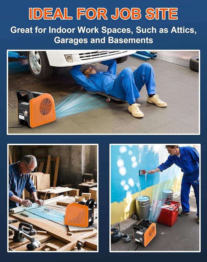 High Velocity Blower Fan - Air Mover for Drying, Cooling and Exhausting, Portable Floor Fans with 185° Rotation for Home Use or Job Site, Utility Fan with 3 Speeds, 2 Outlets, 355CFM, Orange