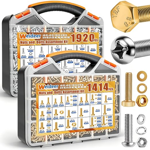 weideer 3334PCS Hardware Assortment Kit, Metric&SAE Nuts and Bolts Assortment Kit,Phillips Head and Grade 8.8 Metric Hex Bolt, Nuts,Lock Washers. #6,#8,#10,1/4,5/16,3/8,1/2,M3,M4,M5,M6,M8.(10-65mm)
