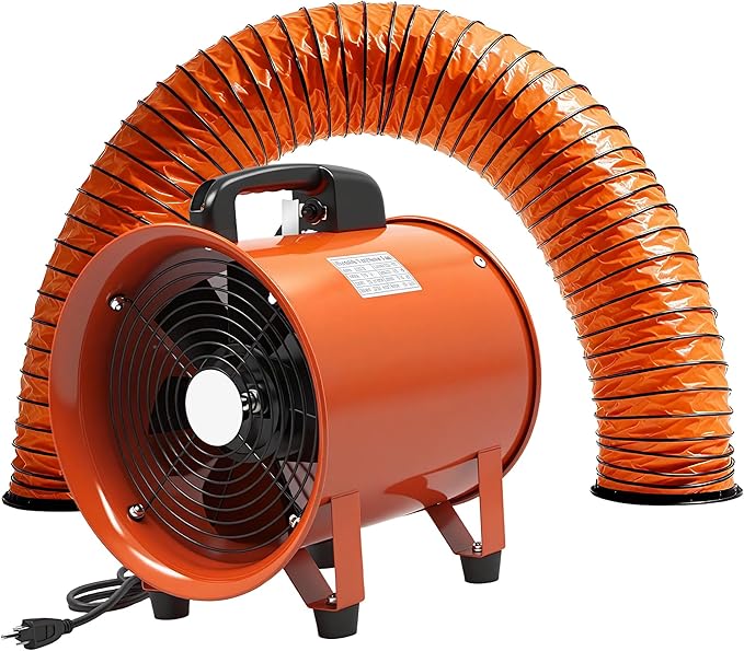 8-Inch Utility Blower Fan, 3300 RPM High-Speed Industrial Exhaust Fan with 33ft Flexible Duct Hose, Low Noise 61dB Portable Ventilator for Crawl Space, Basement Drying, Workshop Ventilation