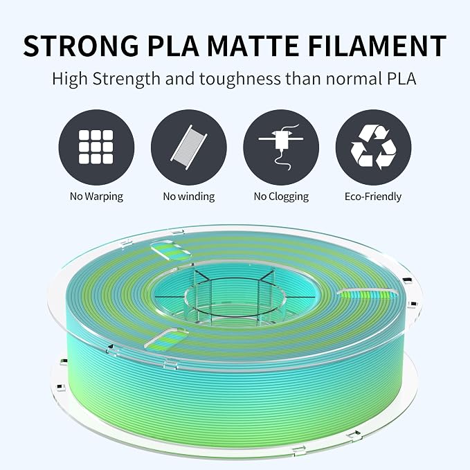 RAMBERY Matte Rainbow 3D Printing Filament Fast Color Change, Multi-Color PLA Filament for Most FDM 3D Printer, 1.75mm 1kg(2.2lbs), Matte Rainbow Blue-Green