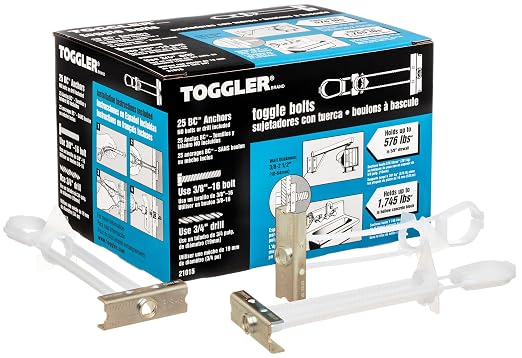 TOGGLER SNAPTOGGLE BC Toggle Anchor, Zinc-Plated Steel Channel, Made in US, 3/8" to 2-1/2" Grip Range, For 3/8"-16 UNC Fastener Size (Pack of 25)