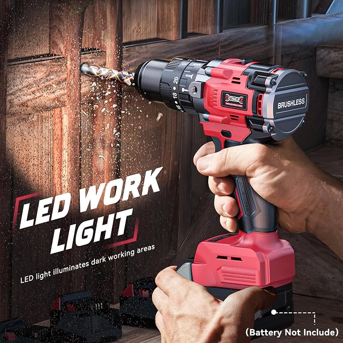 DIYtoolifz Cordless Drill Set Compatible with Milwaukee 18V Battery (Tool Only) 20+3 Torque Setting Power Drill Driver Set, 1/2 Inch Keyless Chuck Brushless Compact Driver Drill Kit Tool