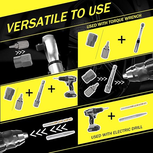 53Pcs Easy Out Screw Extractor Set with Left Hand Drill Bit, Bolt Extractor Kit with Hex Adapter, Stripped Bolt Remover & Reverse Drill Bit for Broken Nuts Screws, Bolts, Studs