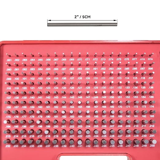 HFS(R) Pin Gage Set M1 Plus Steel Gauge with Storage Case for Carpenters and Home Improvement 190 PCS 0.061-0.250"