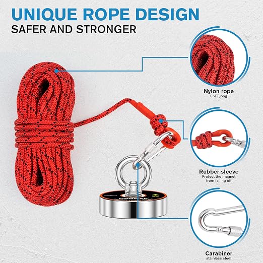 FINDMAG Magnet Fishing Kit, Strong Magnet for Fishing Case, 700 lbs Pulling Force Fishing Magnets for Retrieving Items in River, Lake, Beach, Lawn, 2.95" Diameter