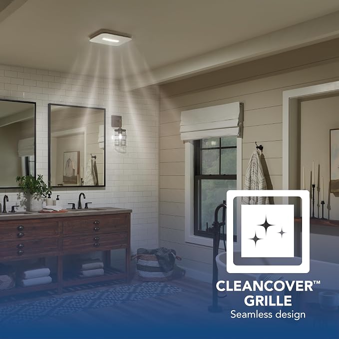 Broan-NuTone AER80CCTK CleanCover Bath Fan, 80 CFM, 0.7 Sone, with Selectable CCT LED Light, Energy Star, White