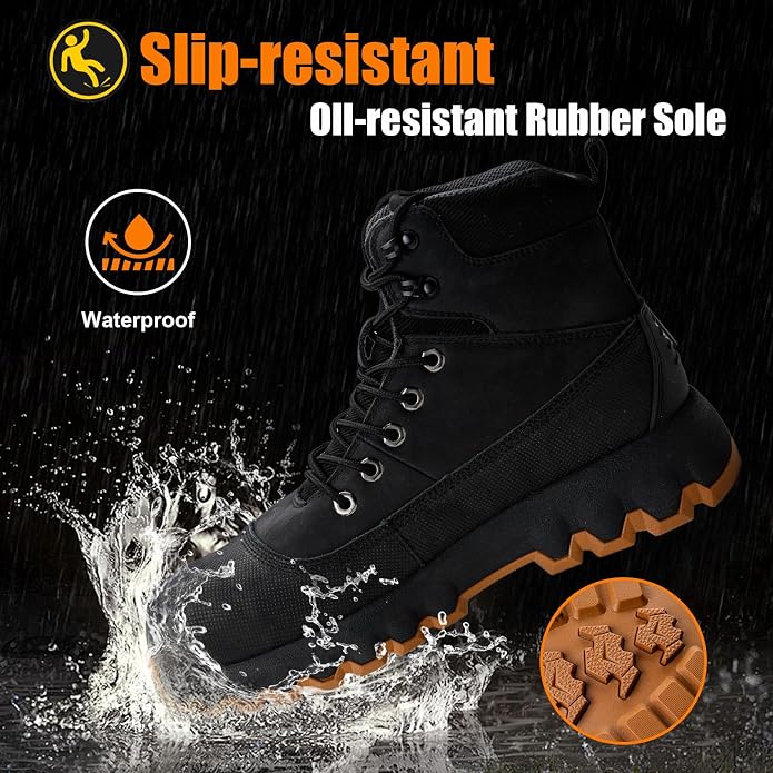 Mens work boots Composite Toe Boots for Men Genuine Leather Rubber Sole No Slip Waterproof Shoes Industrial & Construction Safety boots