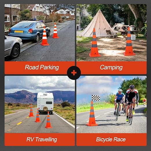 RoadHero 36 Inch 2 Pack Collapsible Traffic Safety Cones, Multi Purpose Pop-up Cones with Reflective Collar for Road Safety, Orange Cones for Driving Training, Parking Lots