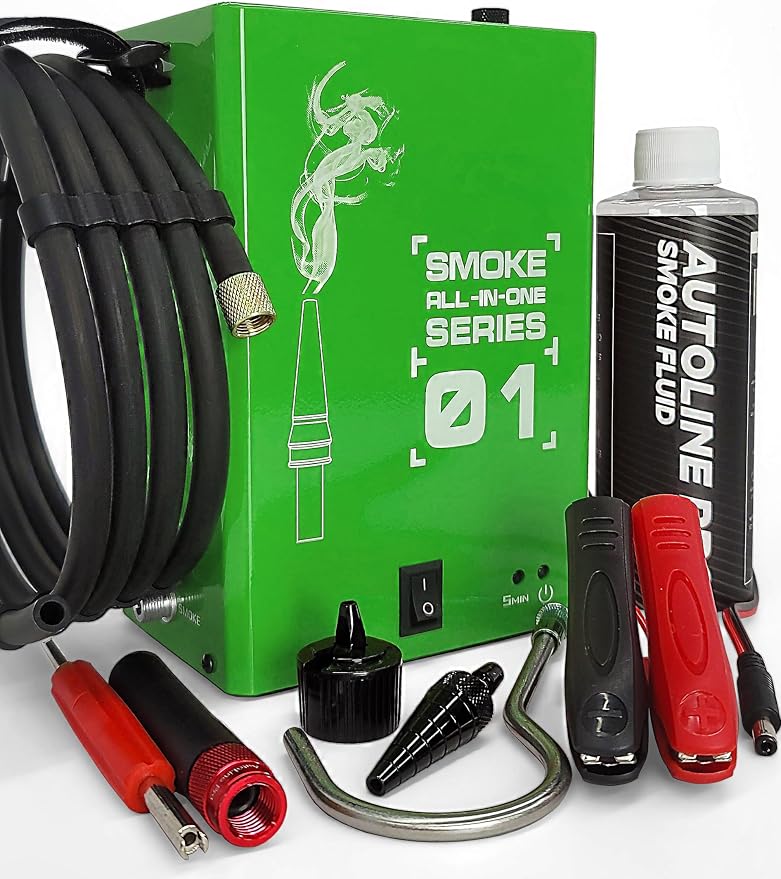 Automotive Smoke Machine - EVAP Leak Detector with Built-in Air Compressor, EVAP Service Port Adapter, OEM Approved Smoke Fluid - Model 01 – EVAP Vacuum Exhaust Smoke Detector Tools Kit - Green