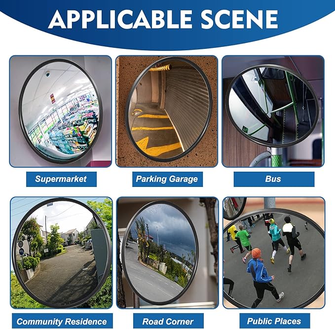 Maitys 2 Pcs Convex Mirror Acrylic Safety Security Traffic Garage Corner Mirror Adjustable Wide Angle View Mirror with Fixing Bracket for Indoor Outdoor School Classroom Warehouse (8 Inch)