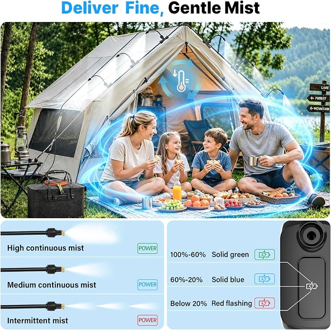 Bluepro 50FT Portable Misting System for Cooling, Misters for Outside Patio with 5.8Gal/22L Foldable Tank, 5200mAh Pump (IPX8) & 8 Adjustable Brass Nozzles for Umbrella, Camping, Golf Cart, Sport