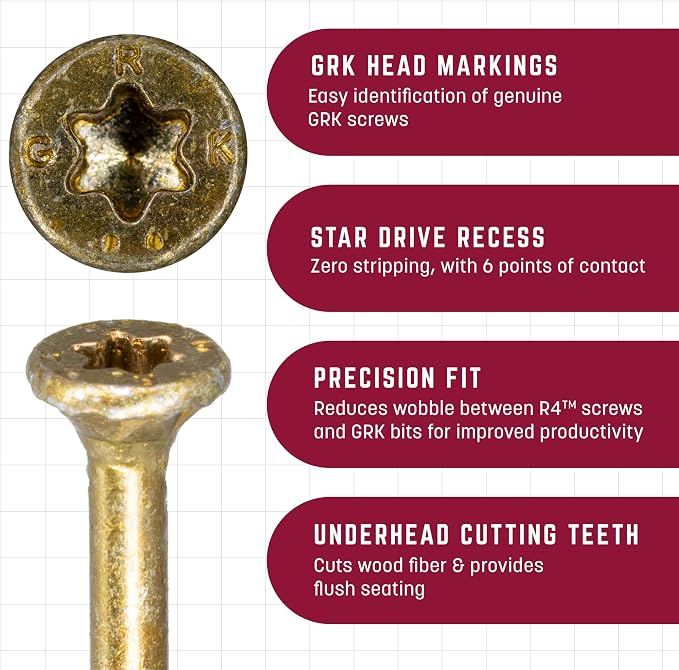GRK Fasteners-00137 772691001375 R4 Bulk Number-10 by 3-1/8-Inch Screw, 1500-Count, #10 x 3-1/8", Gold, 1500 Count