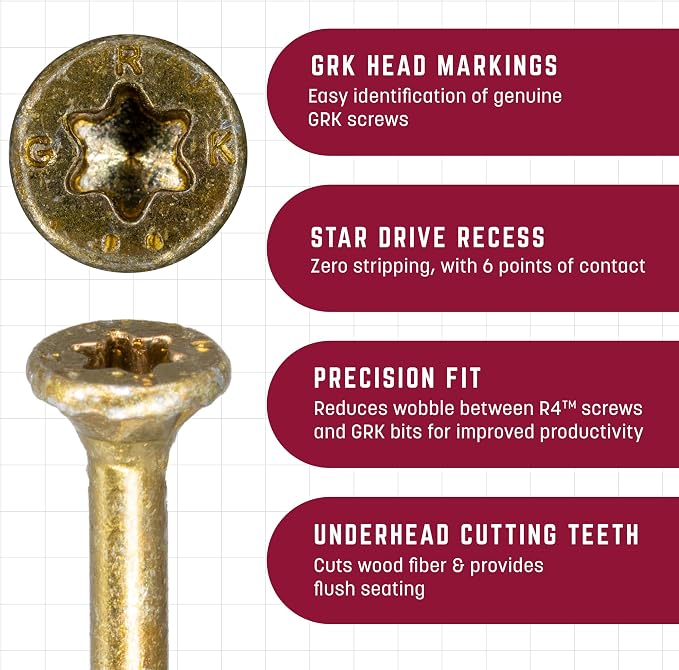 GRK Fasteners R4™ #10 x 2-1/2 Inch, Multi-Purpose Framing Screws, 80 PCS, Rust Resistant Climatek™ Coating, Outdoor Fencing and Deck Screws, Fast Bite Tip, Star Drive Recess, T-25 Bit Included, Gold
