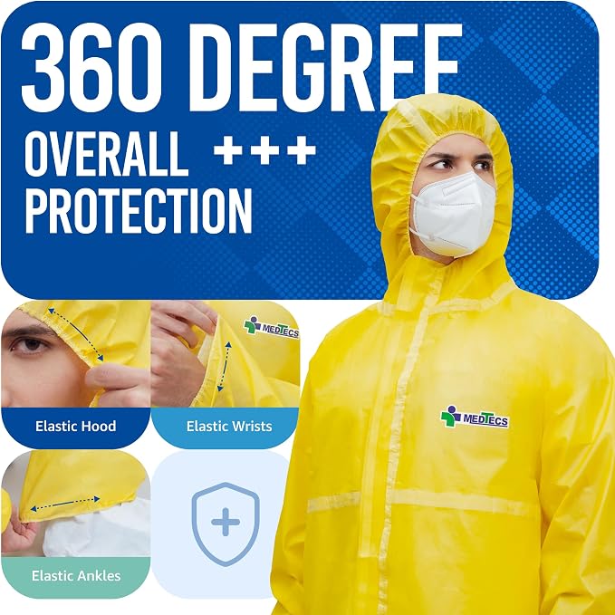 Medtecs Hazmat Suits - 6 Sizes Options - Disposable Coveralls Suit, Medical Protective Coverall PPE Hazmat Suits