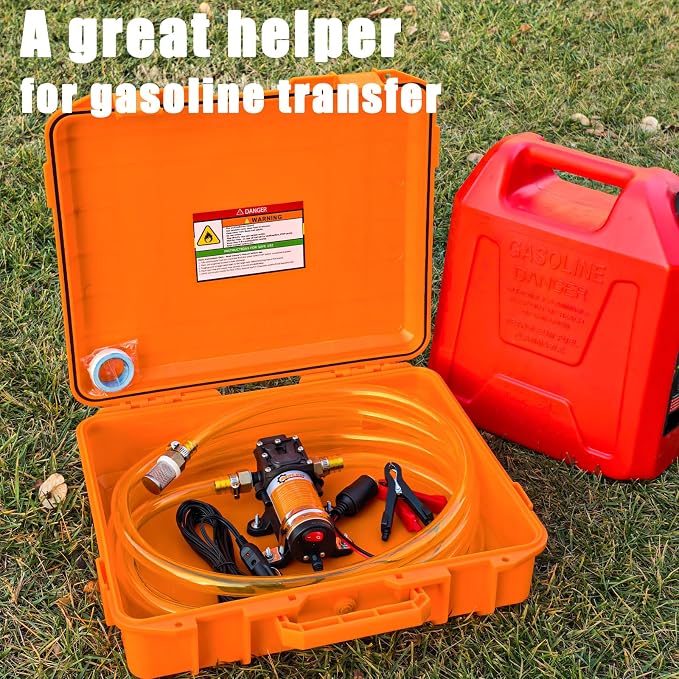 12V DC Electric Fuel Transfer Pump, Transfers Up to 110 Gallons of Gasoline or Diesel Per Hour, Perfect for Cars, Boats, Farm Equipment