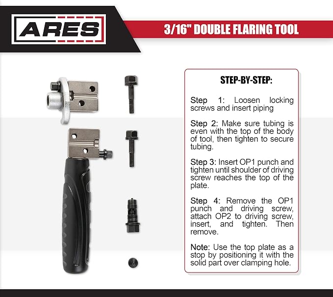 ARES 18025-3/16-Inch Double Flaring Tool - Includes Flaring Tool and Op1/Op2 Punch - Creates Double Flares on 3/16-Inch Steel, Nickel & Copper Tubing