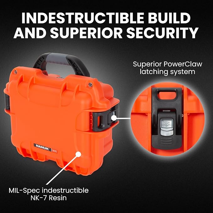 NANUK 905 Empty Hard Case – IP67 Waterproof Protective Hard-Shell Case, Impact Resistant, Dustproof Storage & Travelling Box, 12.5” x 10.1” x 6”, Made in Canada – Orange