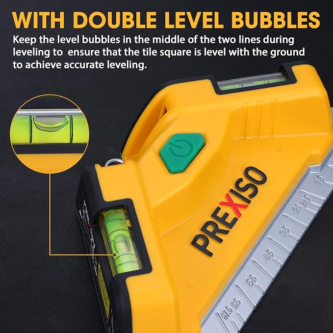 PREXISO Square Laser-65Ft Green Beam Floor Tile Laser Level & PREXISO Multi Surface Laser Level LED Light Vial, 30Ft Horizontal and Vertical Line Laser