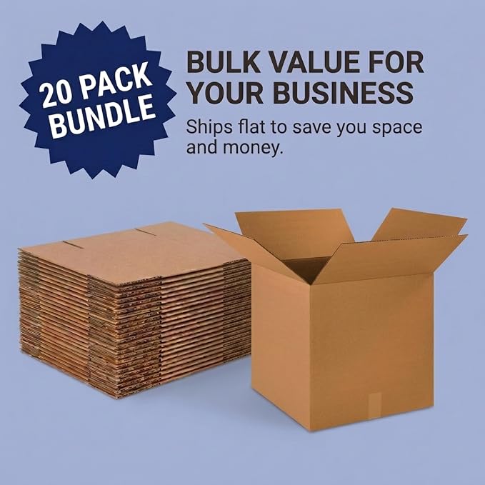 Box USA Cube Shipping Boxes 18"L x 18"W x 18"H (20-Pack) - Medium Corrugated Cardboard Packaging Boxes for Shipping, Packing, Moving, and Storage at Home, Office, or Business