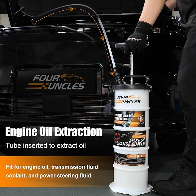 FOUR UNCLES Oil Extractor - Vacumm Fluid Extractor with Pump Tank Remover & Tubes for Oil Change and a Hose for Brake Bleeding
