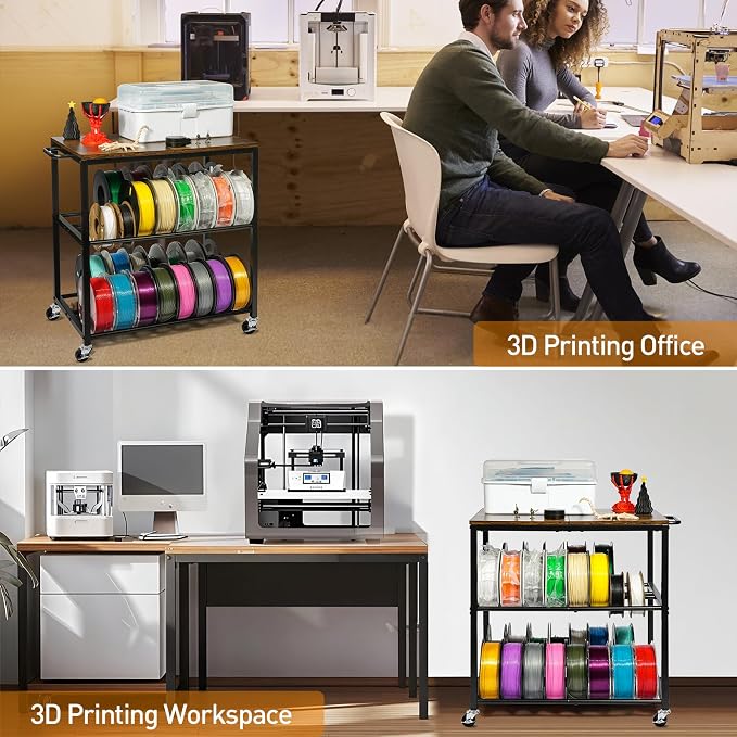 3D Printer Table with Filament Storage-Small 3D Printer Stand for consumables Storage – Space-Saving Cart for 3D Printing Workshop, Studio, Office.Brown.