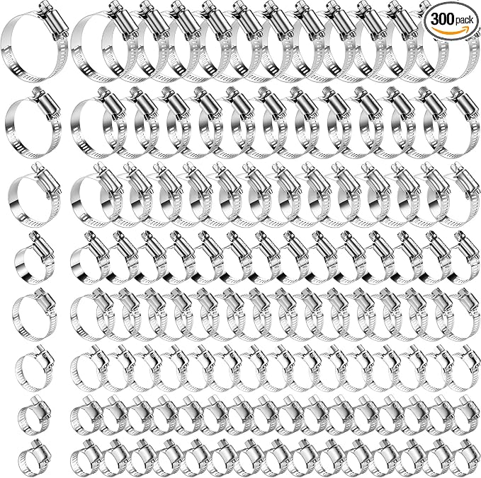 Shimeyao 300 Pcs Hose Clamp Assortment (1/4''- 2" (6-51 Mm) Stainless Steel Hose Clamps 304 Stainless Steel Worm Fuel Line Clip for Automotive Plumbing Intercooler Tube