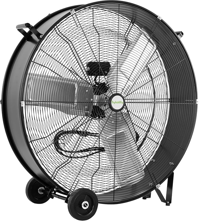 hykolity 36" High Velocity Industrial Drum Fan with 2 Speeds, 15000 CFM Heavy Duty Shop Fan with Casters & Handle for Warehouse, Factory Workshop and Garage Use