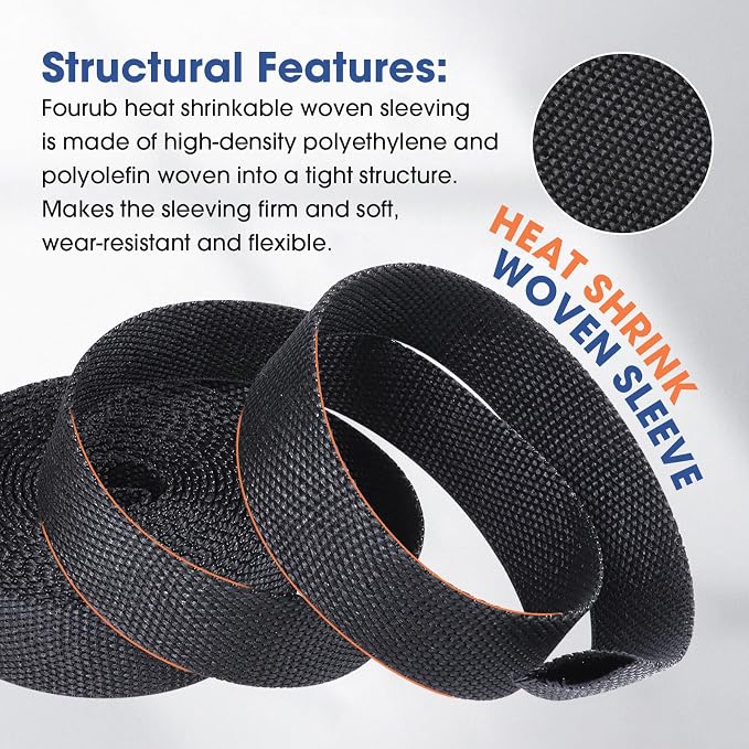 2 to 1 Heat Shrink Woven Tubing Abrasion Resistant Braided Sleeving Shrinkable Fabric Loom Protector for Auto Amp Harness Sheath Cable(1-1/8"ID-216inch)