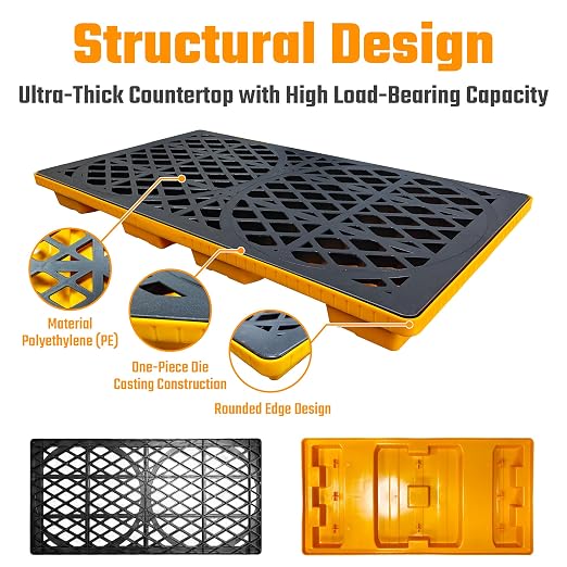 2 Drum Spill Containment Platform with Forklift Pockets, Heavy-Duty 2000 lb Capacity, Stackable Leakproof Modular Tray for Industrial & Garage Storage, 48" x 24" x 4"