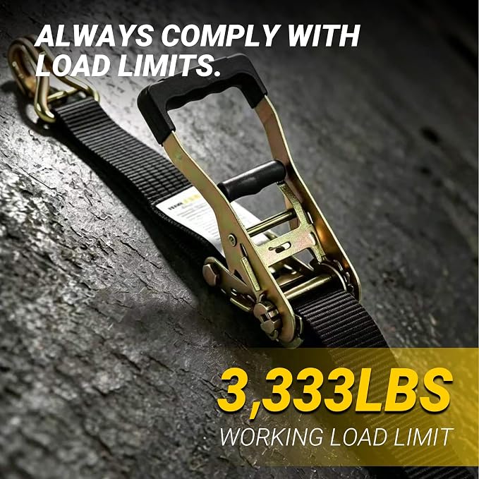 Car Tie Down Straps for Trailers, 4 Pack 2" x 96" Heavy Duty Car Hauler Ratchet Straps, 10,000 lbs Break Strength, Latch J-Hooks & 2" x 36" Axle Straps for Cars, SUVs, Trucks, ATVs & UTVs, Black