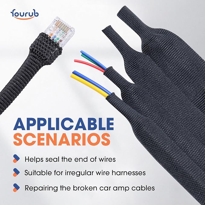 2 to 1 Heat Shrink Abrasion Resistant Woven Tubing 3/8" ID-300inch | Braided Sleeving Shrinkable Fabric Shrink Tubing Loom Protector for Auto Amp Cable Sheath/Wire Harness Wrap