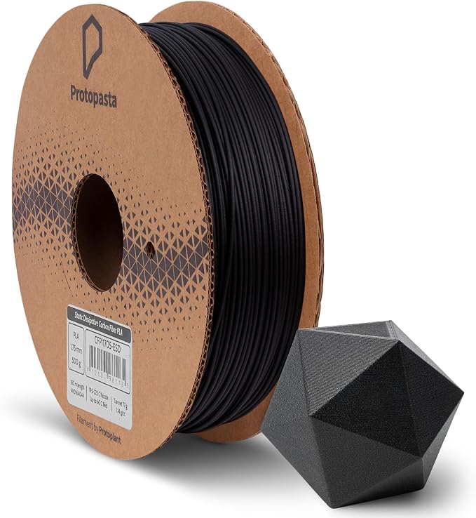Protopasta Static Dissipative Black Carbon Fiber PLA 3D Printer Filament for ESD Safe Prints | Easy Printing with Low Warp | 1.75mm Filament | 500g with Recyclable Cardboard Spool