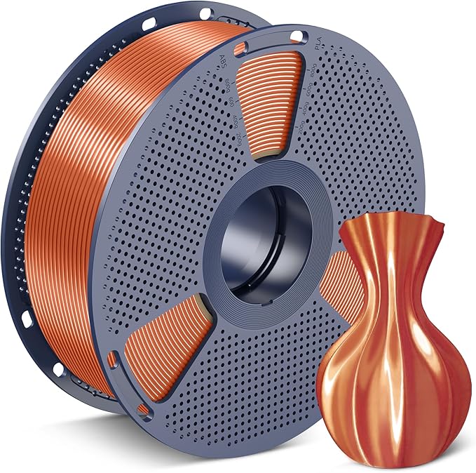 SUNLU Silk PLA Filament 1.75mm, Neatly Wound Shiny PLA 3D Printer Filament, Dimensional Accuracy +/- 0.02mm, Fit Most 3D Printers,Good Vacuum Packaging, 1kg Spool(2.2lbs), Silky Red Copper