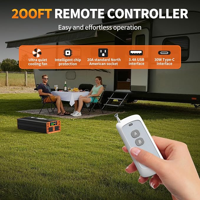 3000 Watt Power Inverter, Car/Home 12V DC to 110V AC Converter, with LED Display, Dual AC Outlets, USB Port, Dual Smart Fans, Cables Included, Suitable for Home, RV