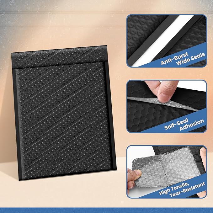 Fuxury Bubble Mailers 10x13 Inch Black 25 Pack Padded Envelopes Thick Mailing Envelopes Bubble Opaque Padded Mailers Shipping Bags for Mailing Book Makeup Small Business