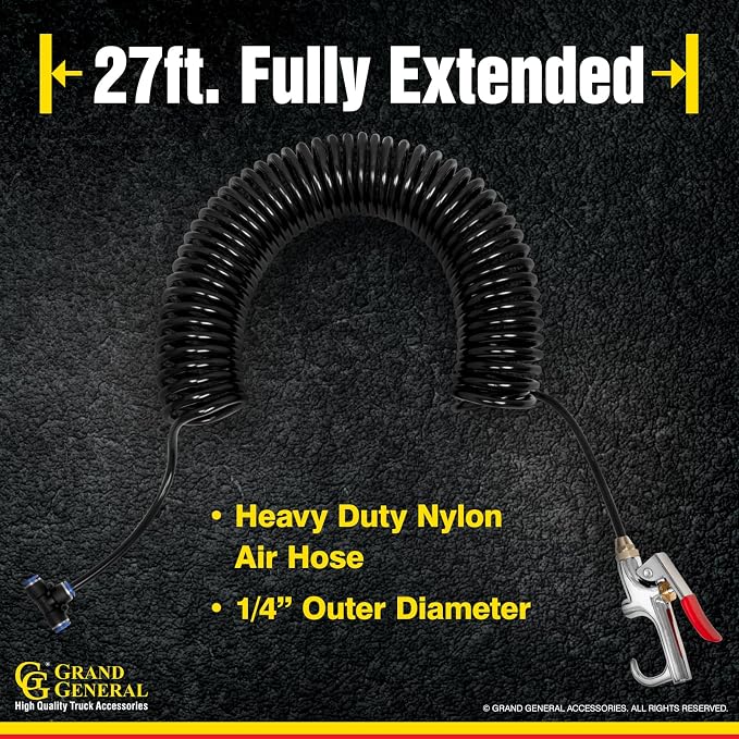 GG Grand General 99512 Heavy Duty Truck Air Seat Blow Gun Kit with 27 Feet Coil for Fast Cleaning of Truck Cab
