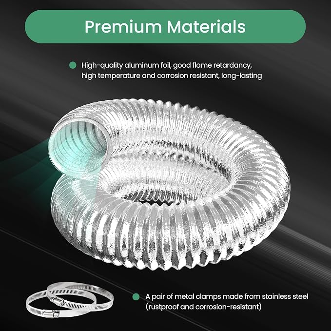 Flexible 4-Inch Aluminum Ducting, Dryer Vent Hose, Heavy-Duty Three-Layer Protection, 25-Feet Long for Heating Cooling Ventilation & Exhaust, Silver