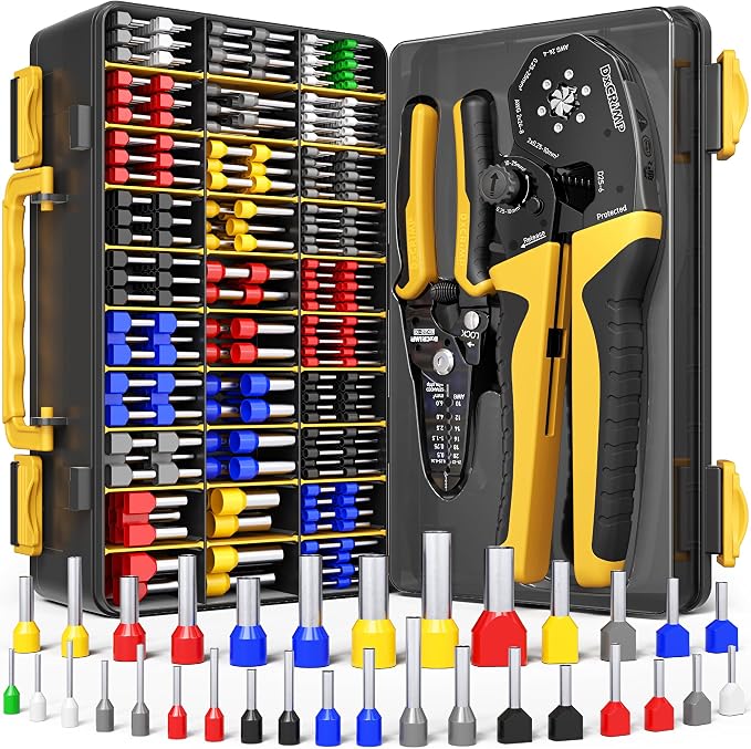 Ferrule Crimping Tool Kit, AWG 24-4 (0.25-25mm²) Self-Adjusting Hex Ratchet Crimper, 32 Types Insulated & Twin Wire Ferrules - for DIY Electrical, Control Panels, Car Audio, Solar & RV
